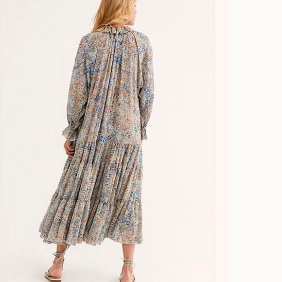 Free People Feeling Groovy Ivory Blue Maxi Dress - Picture 5 of 8